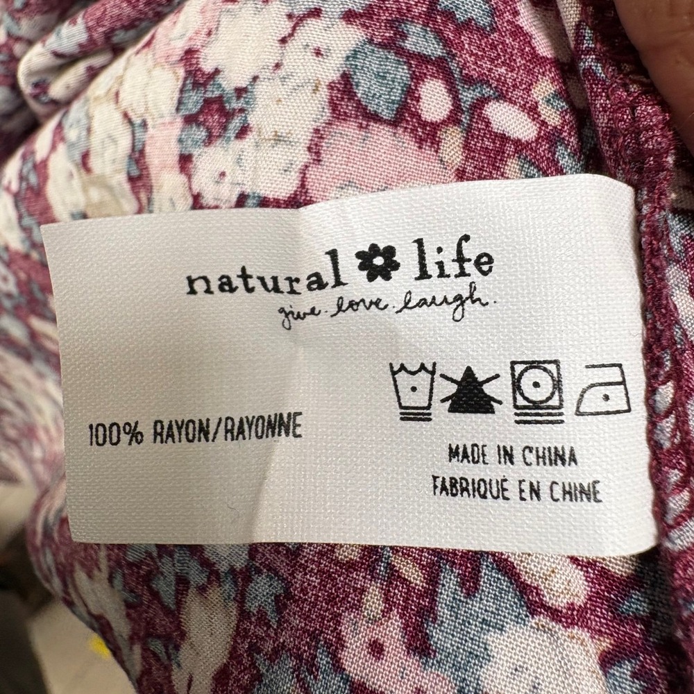 Natural Life Twiggy Mini Shirt Dress Size XL Burgundy Ditsy Floral 3/4 Sleeve - Picture 7 of 12